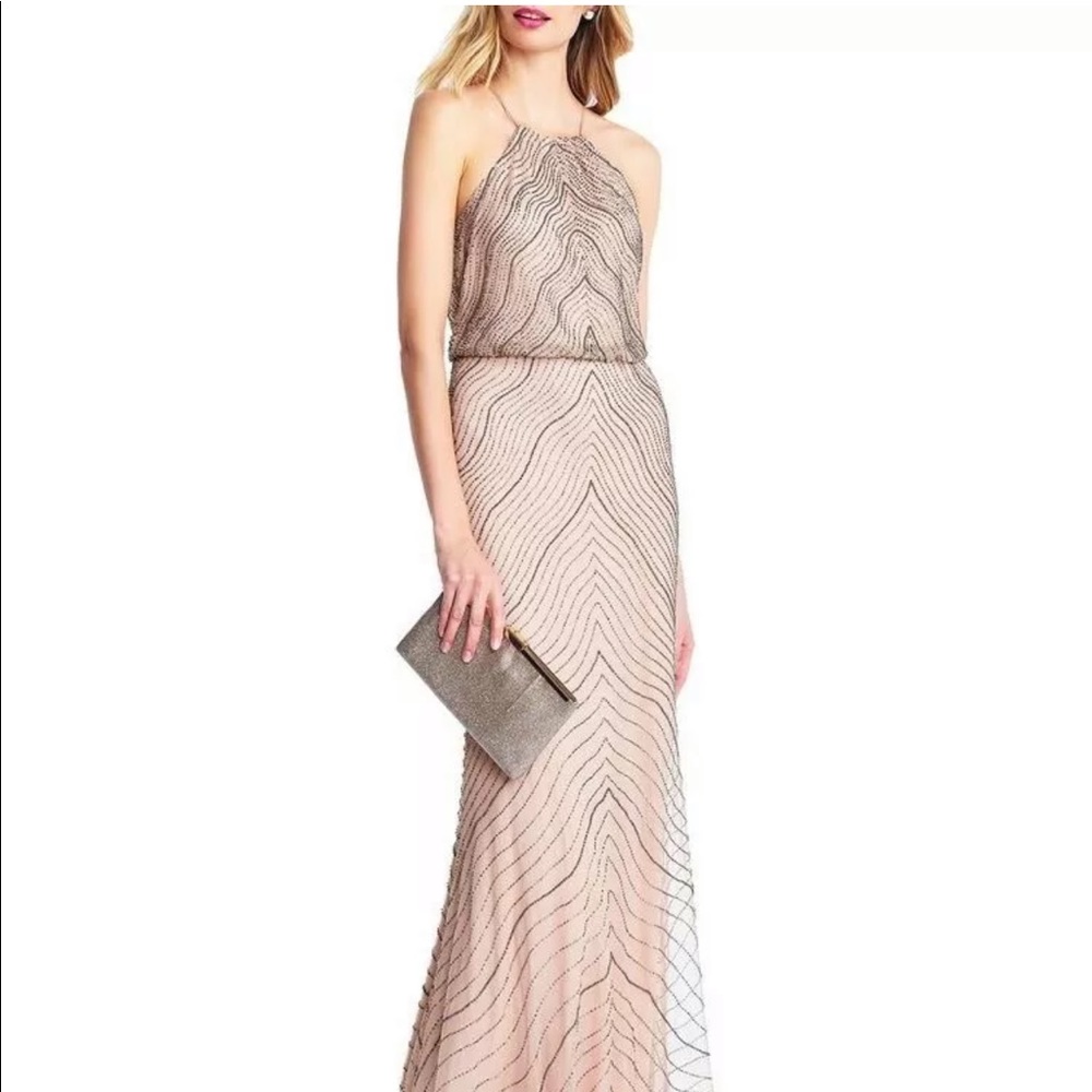 Adrianna Papell Halter Beaded Gown Dress Size 2